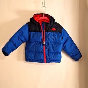 The North Face 18-24 M Puffer Hooded Jacket Black Blue Red Insulated